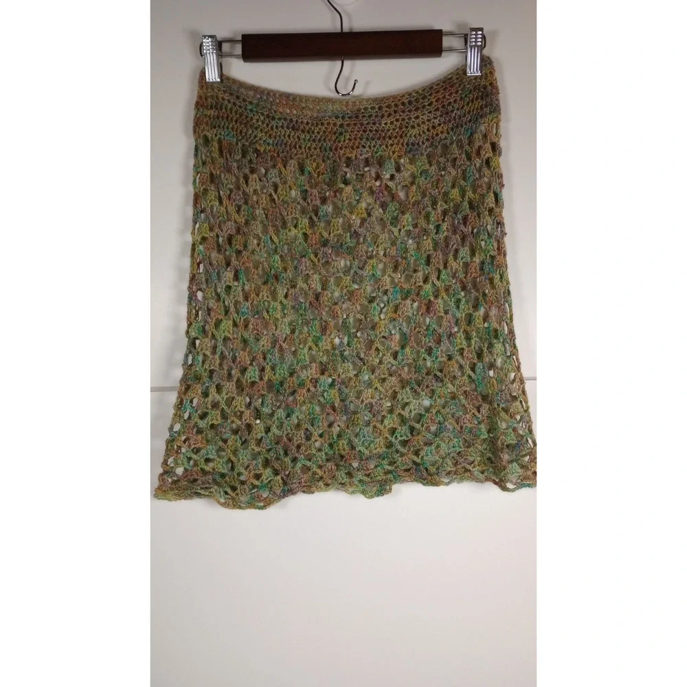 Vintage Handmade Crochet Mini Skirt Multicolor Boho Retro 70s Knit Small